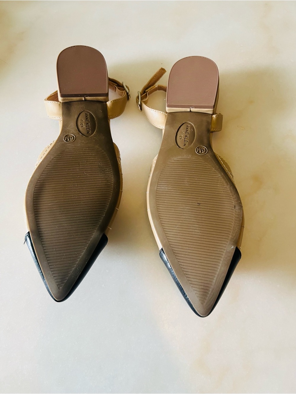 Anne Klein Beige and Black Floral Pointed-Toe Slingback Flats - Picture 2 of 4